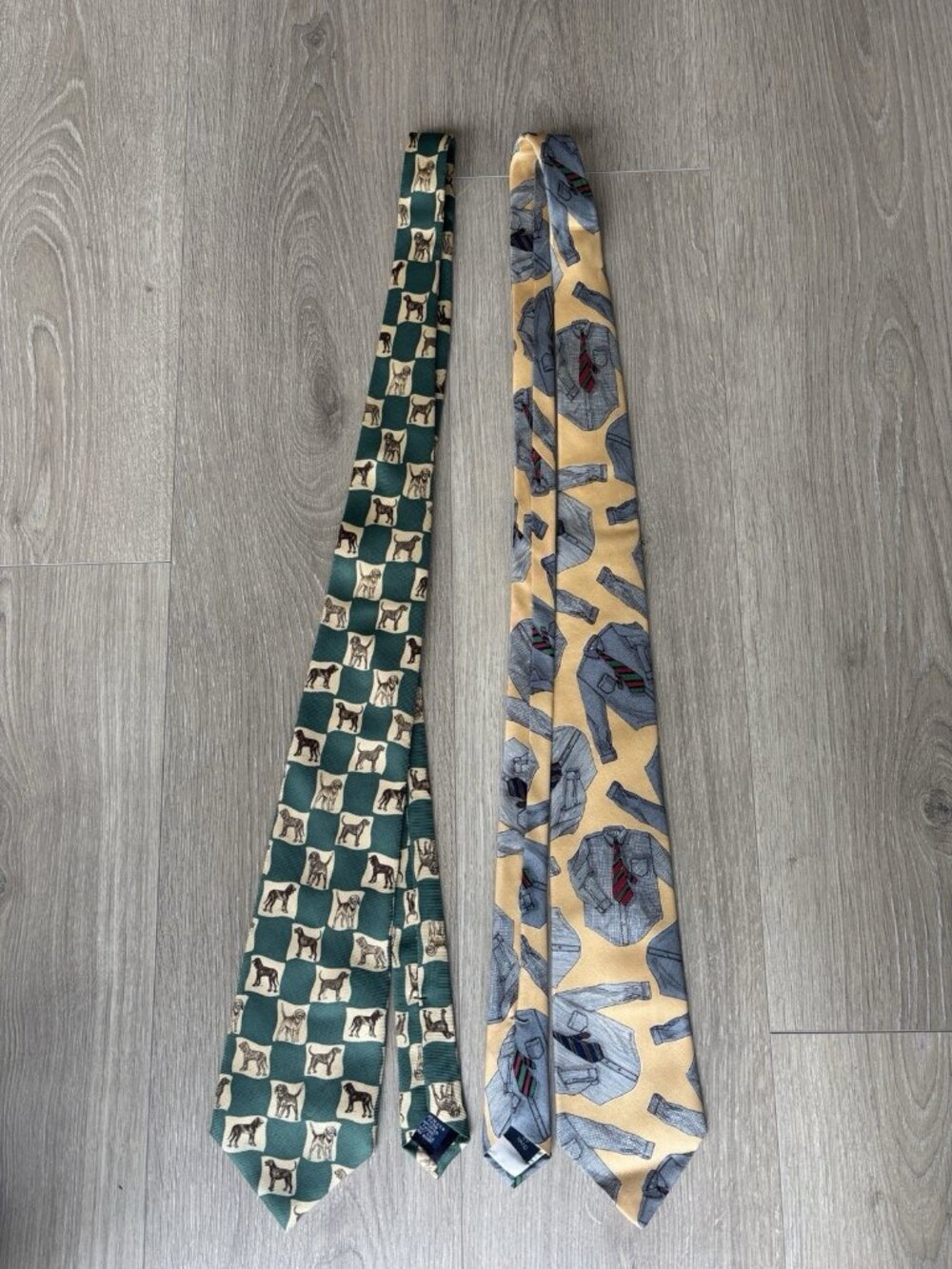 2 Polo Ralph Lauren Hand Made in USA Vintage Print Silk Tie Dogs Shirts